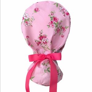 Nurse scrub hat/cap surgical pink flowers medical